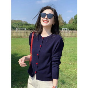 Áo Len Cardigan Dệt Kim Cổ Tròn Dài Tay Kiểu Pháp Cho Nữ Áo Khoác Ngoài Ấm Áp Áo Len Dệt Kim Áo Khoác Ngoài Mùa Thu