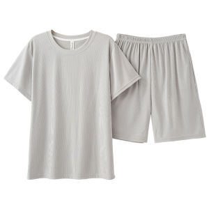 MiiOW | ชุดนอนผ้าไหมน้ำแข็ง MiiOW สำหรับผู้ชาย ชุดอยู่บ้านแขนสั้นบาง สบายๆ ระบายอากาศได้ดี ทรงหลวม สไตล์ฤดูร้อน 2025