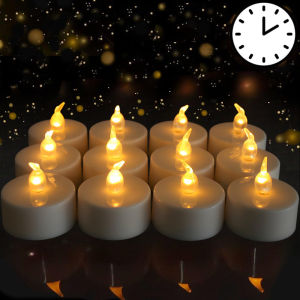 12Pack Flickering Led Tea Lights with Auto Timer 6 Hours On 18 Off in 24 Hour Cycle Flameless Led Tea Lights Candles Home Decor