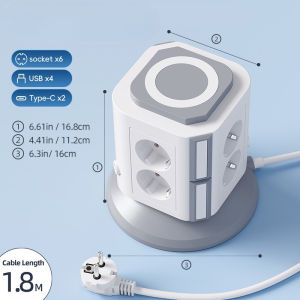 FUNAYA Multi Tower Power Strip Socket EU KR with USB-A USB C Ports AC Power Table Vertical Socket Extension Cable Switch Control