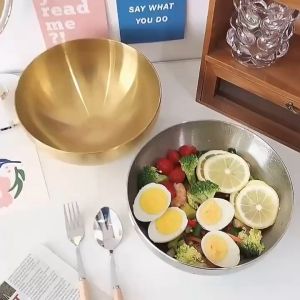 Korean Cold Noodle Bowl Stainless Steel Single-Layer Golden Bowl Soup Pot Barbecue Restaurant Salad Bowl Cooking Tableware