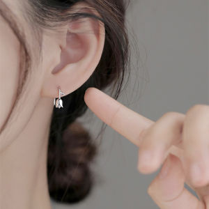 ต่างหูตุ้มหูทิวลิปสีเงิน สำหรับผู้หญิงดอกไม้หรูหรา ทันสมัยต่างหู งานเครื่องประดับอัญมณี