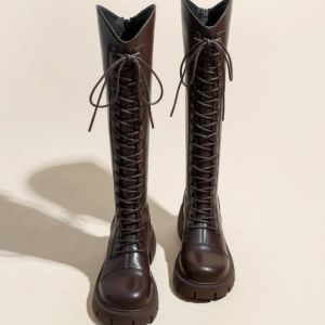 IELGY 2024 New Boots Womens Winter V-Mouth Slim Versatile Block Heel Thick-soled Brown High Boots Rider