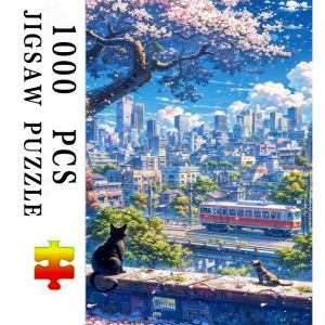 Japanese Train Cherry Blossoms Jigsaw Puzzle 500/1000/1200/2000PCS Serene Scene Focus Activity Leisure Time Gift