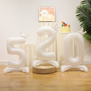 32 Inch White Standing Crown Number Balloons for Wedding & Birthday Decorations