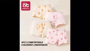AIBEDILA | AIBEIDILA 4 Pairs Kids Panties Girls Cute Panties Cartoon Antibacterial Girls Boxer Briefs Soft Cotton Baby Underpants 1-14Y
