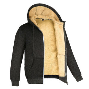 Áo Khoác Nỉ Dày Giữ Ấm Mùa Đông Nam Có Mũ Kiểu Dáng Thể Thao Màu Đen Xanh Navy Chất Liệu Polyester Khóa Kéo Tay Áo Bo.