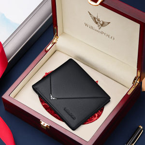 WILLIAMPOLO | Mens Short Genuine Leather Wallet Soft Cowhide