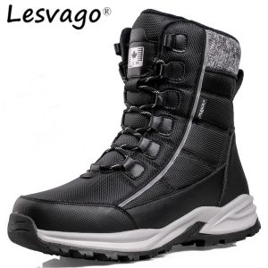 Lesvago Waterproof Winter Boots For Men Women Plush Warm Snow Boots Men Anti Slip Wear-resistant Hiking Boots Men Shoes Large Size 36-46