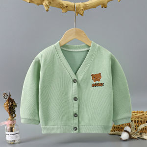 Baby Boy Knitted Thin Autumn Jacket One Year Old Toddler Cotton Blend Fabric V-Neck Long Sleeve Anti-Wrinkle Machine Washable
