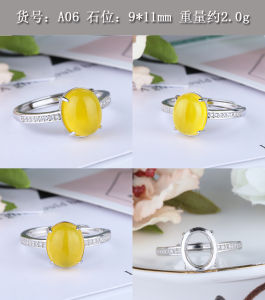 925 Sterling Silver Ring Setting Oval Honey Amber Turquoise Ring Holder Adjustable Ladies Fashion Jewelry Silver Setting