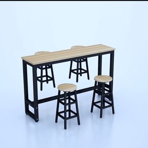 Johor Seller | 120x40x100cm Nordic Marble Simple Wooden Bar Table with Steel Frame & 2 Units High Bar Stool Set