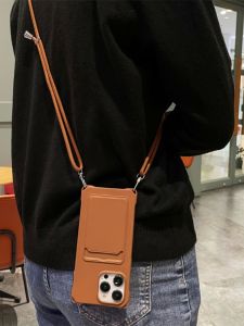 Simple Style Apple 17Promax Phone Case with Card Holder Crossbody Lanyard Camera Protection Full Cover TPU Silicone for iPhone 14