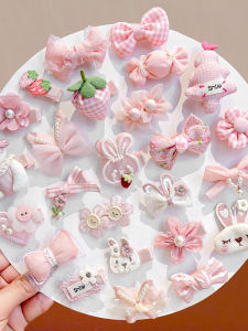 Pink Bow Ribbon Rabbit Flower Hair Clips Set