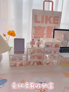 กล่องลิ้นชักมินิ 4 ชั้น อะคริลิกอย่างดี *ไม่แถมสติ๊กเกอร์* หูจับน้องกระต่าย กล่องเก็บของพร้อมลิ้นชัก