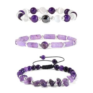 3pcs/Set Body-Purifying Amethyst Bracelet for Weight Loss Yoga and Meditation - Healing Stone Jewelry for Women and Men