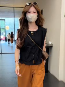 Flying Sleeve Pleated Lightweight Breathable Shirt for Women Summer New Arrival Casual Slim Looking Elegant Wild Vest Vest Top