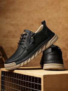 Large Size 47 Mens Shoes Autumn Genuine Leather Low-Top Sports Work Shoes Wide Footbed Anti-Slip Wear-Resistant Business Casual Leather Shoes