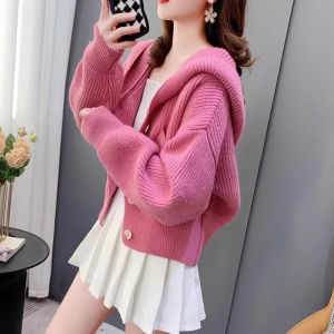 This Year New Arrival Fashionable Outerwear Hooded Knit Cardigan Short Coat Fall and Winter Soft Glutinous Easiest for Match Tops Spring and Autumn Sweater Women