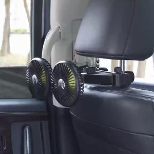OATSBASF Rechargeable USB Fan Car Rearseat Dual Fan with Aluminum Alloy Support Rod