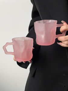 Pink Glass Cup with Handle Milk Coffee Unique Design Small Audience Sensation Home Use High Quality round Shape Beverage Cup