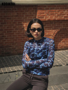 Konikoni Autumn Sports Long Sleeves Bottoming Shirt Tops Womens Perspective High Density Mesh Inner Wear Long Sleeve T-shirt Long Sleeves T-shirt