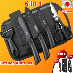 Kitchen knife set 6pcs Black Ceramic Knife Set with Scissors and Chopping Board original High Quality Stainless Steel Kitchen Tools