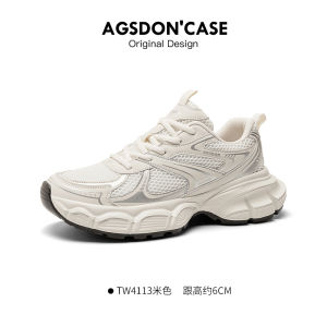 Agsdon Mens Shoes 2025 New Autumn Hong Kong Style Dad Shoes Thick Bottom Casual Sports Shoes Breathable Comfortable round Toe