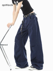 QOTRIOCK | Aesthetic High Street Blue Pleated Work Pants