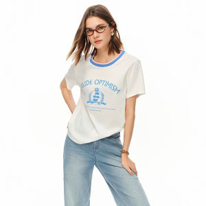 DUSHU | Stylish Design Color Blocking Ribbed Crew Neck Straight Shoulder T-shirt