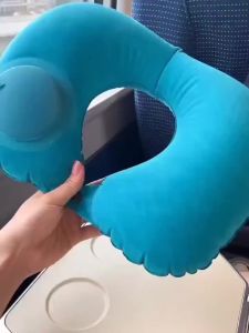 Portable Press‑to‑Inflate U‑Shape Inflatable Neck Pillow Soft Air Support Travel Pillow Comfort Sleeping Cushion for Flight Car