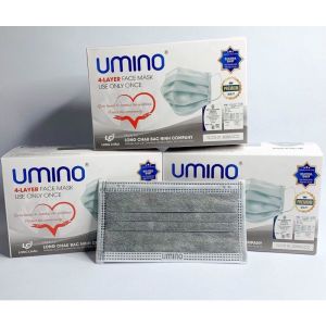 Khẩu trang Y tế UMINO 4 Lớp mầu Xám có lớp than hoạt tính ( Hộp 50 chiếc)