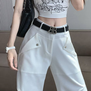 กางเกงขายาวทรงหลวมสไตล์อเมริกันสำหรับผู้หญิงในช่วงฤดูร้อน กางเกงขายาวทรงตรงเอวสูง ทรงบาง ดีไซน์เรียบง่าย สไตล์ลำลอง กางเกงขายาวทรงตรง