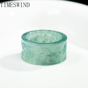 TIMESWIND Original A-Type Jade Natural Dragon Horse Spirit Wide Ring for Men Zodiac Fashion Jewelry Gift with Certificate