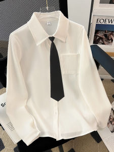 Spring Autumn White Shirt Womens Thickened Long Sleeve Layering Design College Style Sweet Style Fashionable Innerwear Top