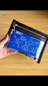 THREAD PROJECTS VK Flat Pouch – Black Leather Clear PVC Passport Passbook Holder Travel Document Bag