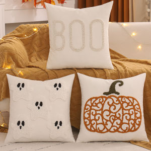 1 PC Tufting Halloween Decoration Throw Pillow Cover Pumpkin Ghost Canvas Autumn Thanksgiving Harvest Home Living Room