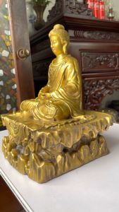 Tượng phật thích ca mâu ni ngồi thiền bệ đá bằng đồng cao 30cm (DxRxC 25x18x30cm nặng 25kg)