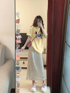 Pure Cotton Short Sleeve T-Shirt Women Summer Loose round Neck Chic Half Sleeve Light Yellow Top Durable Comfortable Breathable