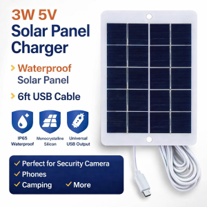 3W 5V USB Solar Panel Charger IP65 Waterproof Monocrystalline Outdoor Power Source Smart Sensor Continuous Backup Energy