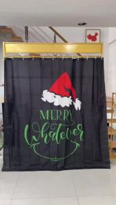 Christmas Shower Curtain Green Merry Xmas Bath Bathroom Curtains Winter Red Santa Hat Merry Whatever Holiday Decors 72x72 Fabric Waterproof Home Shower Curtain Set with 12 Hooks