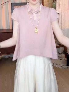 Áo Sơ Mi Tay Ngắn Màu Hồng Phong Cách Trung Hoa Cổ Truyền Mùa Hè Mới Phong Cách Dân Tộc Tươi Mới Giảm Tuổi Áo Sơ Mi Nữ