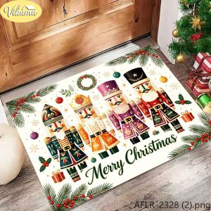 VIKAMA Christmas Nutcracker Doormat Merry Christmas Welcome Rug Non-Slip Entryway Mat Christmas Home Decor