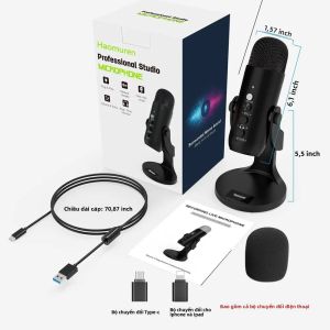 Micro USB Haomuren Dành Cho PC/Mac - Micrô Thu Âm Chơi Game Phát Trực Tuyến Podcast Có Bộ Chuyển Đổi Điện Thoại Đầu Ra Tai Nghe