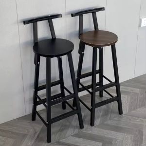Global Bar Stools Nordic Style Household Highchair Simple Solid Wood Bar Chair Leisure Bar Counter Stackable Log Stool for Coffee Shop
