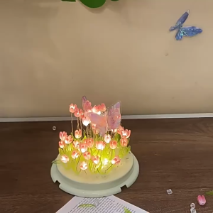 Keranixy DIY Tulip Mirror Cube Lamp Simulation Flower Night Light Birthday Gift Bedroom Decor Creative Craft Hadiah