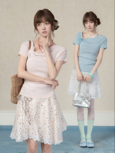 loveheynew | Áo Sweater Tay Ngắn Thêu Ren Hồng Nhạt Dành Cho Mùa Hè Giúp Gọn Người