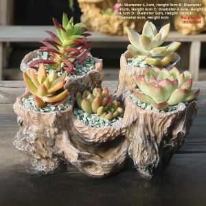 Large Diameter Creative Ceramic Non-Ceramic Potted Plants Flower Pots Imitation Wood Root Shape Multiple Mouths Multi-Layered