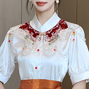 Red Miniature Cheongsam Skirt Eight Parts New Chinese Style High Waist A-Line Skirt for Women Summer Commute Traditional Culture