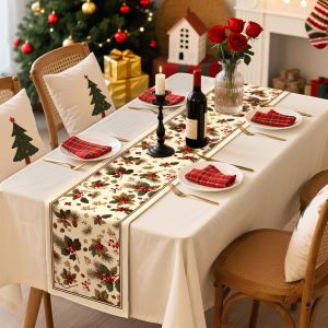 European Style Christmas Decorative Table Flag Plush Flower Christmas Atmosphere Tablecloth Long Tassel Tablecloth Cover
